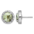 Sterling Silver Rhodium-plated Polished CZ and Prehnite Circle Post Earring