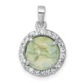Sterling Silver Rhodium-plated Polished CZ and Prehnite Circle Pendant
