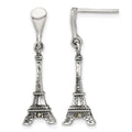 Sterling Silver Antiqued Marcasite 3-D Eiffel Tower Dangle Post Earrings