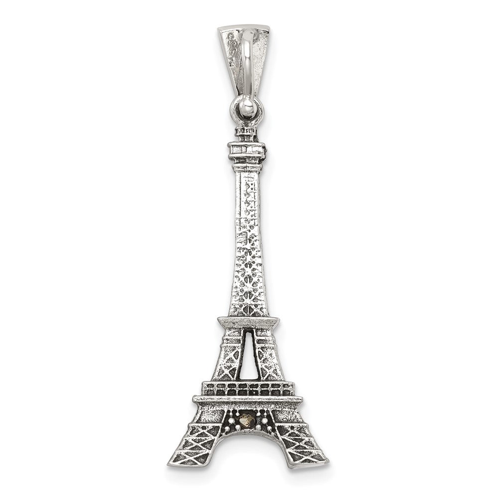 Sterling Silver Antiqued Marcasite 3-D Eiffel Tower Pendant