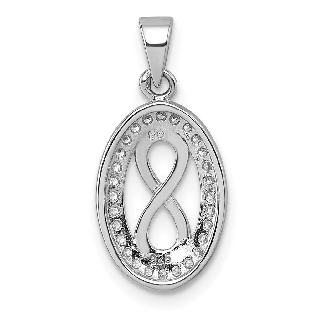 Sterling Silver Rhodium-plated Polished and Satin CZ Infinity Pendant