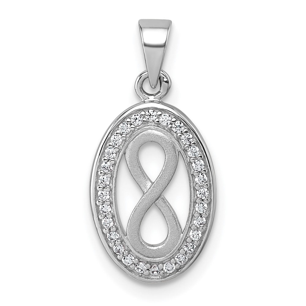 Sterling Silver Rhodium-plated Polished and Satin CZ Infinity Pendant