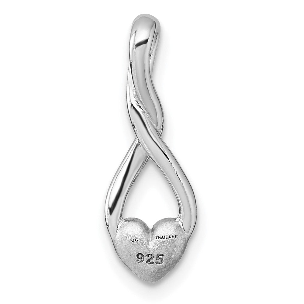 SS Rhodium-plated Polished / Brushed Fancy Heart Chain Slide Pendant