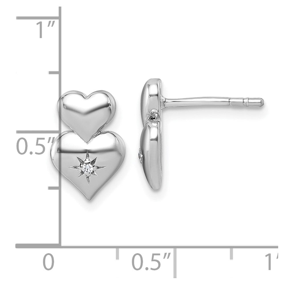 Sterling Silver Rhodium-plated CZ Double Heart Post Earrings