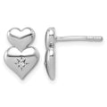 Sterling Silver Rhodium-plated CZ Double Heart Post Earrings