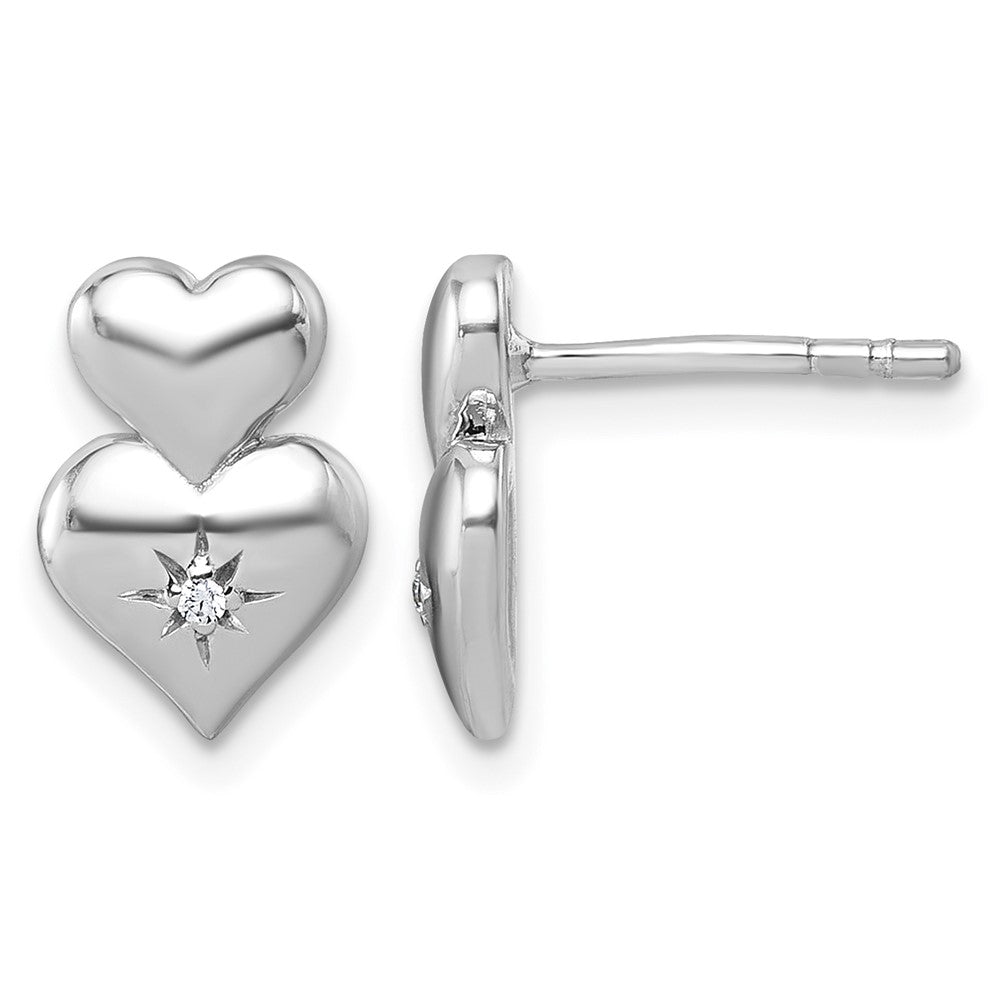 Sterling Silver Rhodium-plated CZ Double Heart Post Earrings