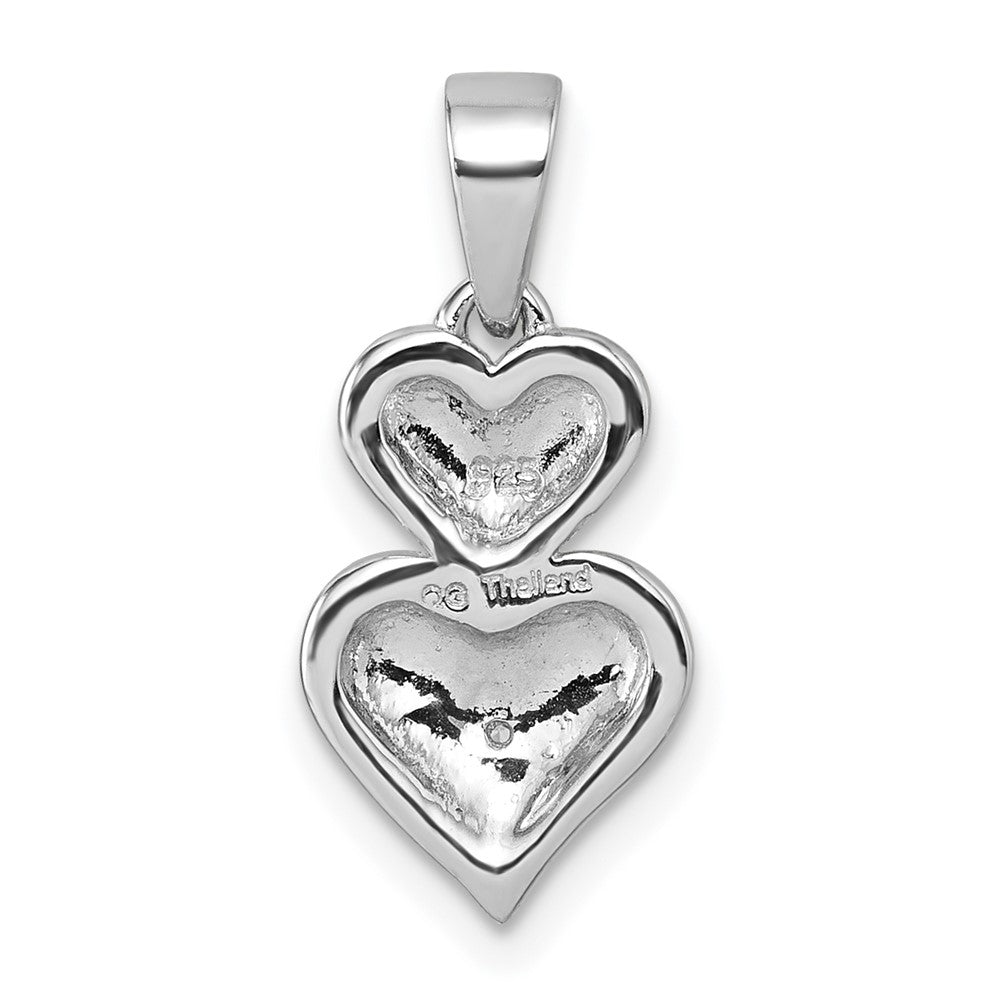 Sterling Silver Rhodium-plated Polished CZ Double Heart Pendant