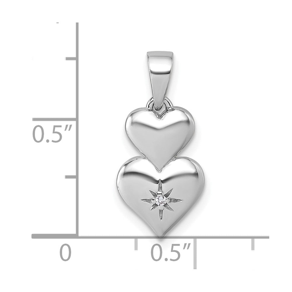 Sterling Silver Rhodium-plated Polished CZ Double Heart Pendant