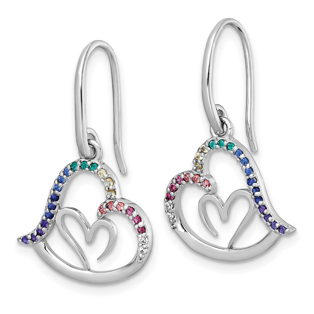 SS RH-pl Multi Color Nano Crystal Heart Dangle Shepherd Hook Earrings