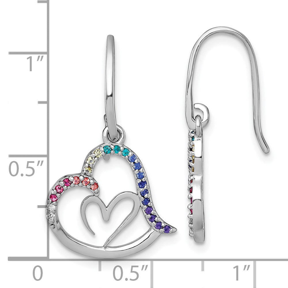 SS RH-pl Multi Color Nano Crystal Heart Dangle Shepherd Hook Earrings