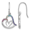SS RH-pl Multi Color Nano Crystal Heart Dangle Shepherd Hook Earrings
