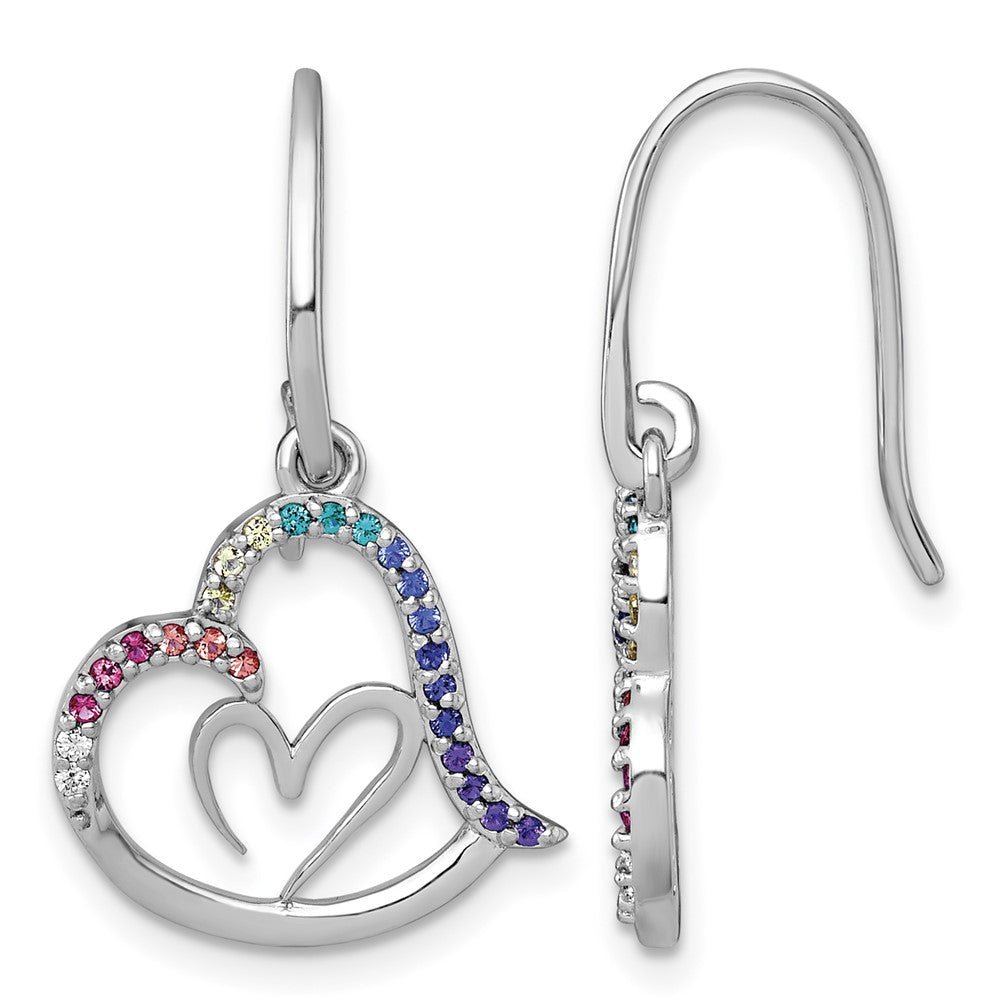 SS RH-pl Multi Color Nano Crystal Heart Dangle Shepherd Hook Earrings