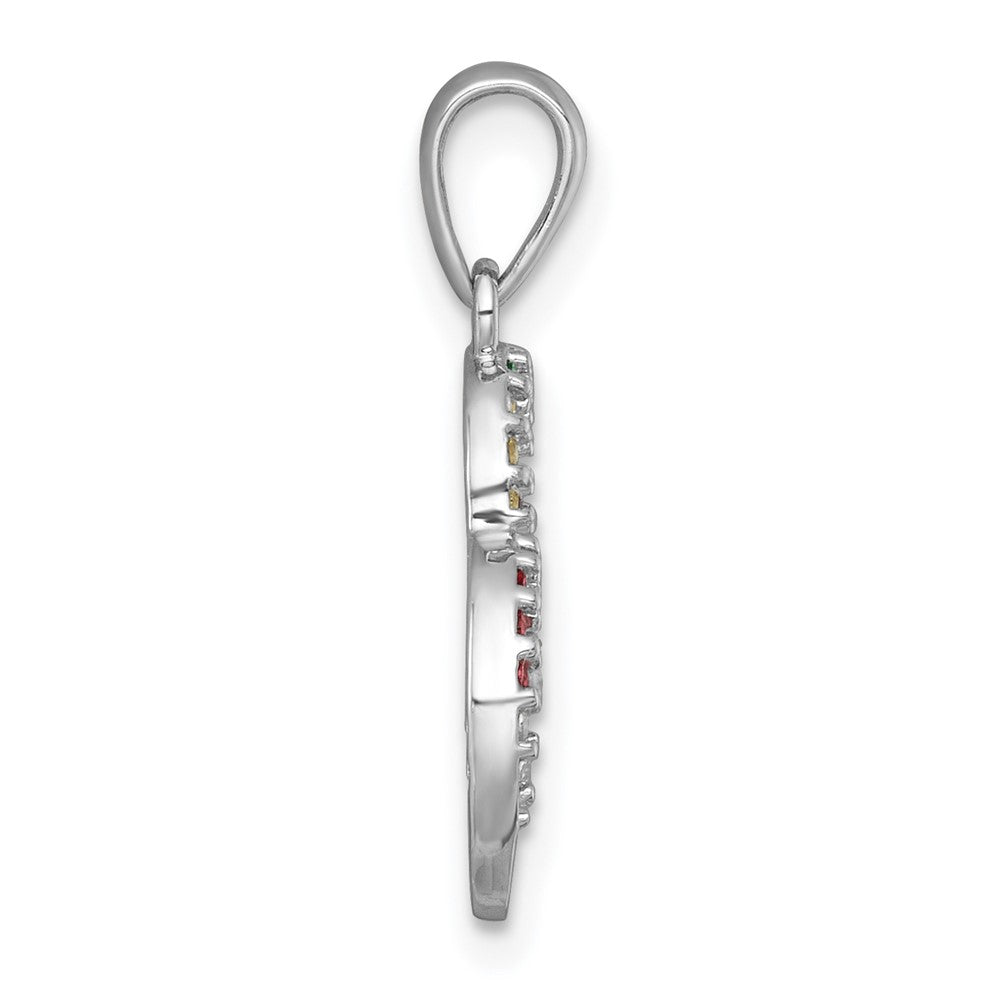 Sterling Silver RH-plated Polished Multi Color Nano Crystals Heart Pendant