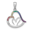 Sterling Silver RH-plated Polished Multi Color Nano Crystals Heart Pendant