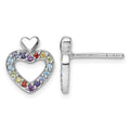 Sterling Silver Rhodium-plated Multi Color CZ Heart Post Earrings