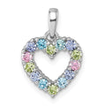 Sterling Silver Rhodium-plated Multi Color CZ Heart Pendant