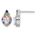 Sterling Silver RH-plated Polished Multicolor CZ Heart Post Earrings