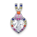 Sterling Silver RH-plt Polished Multicolor CZ Heart Chain Slide Pendant