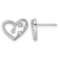 Sterling Silver Rhodium-plated CZ Heart with Stars Post Earrings