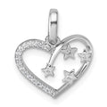 Sterling Silver Rhodium-plated CZ Heart with Stars Pendant