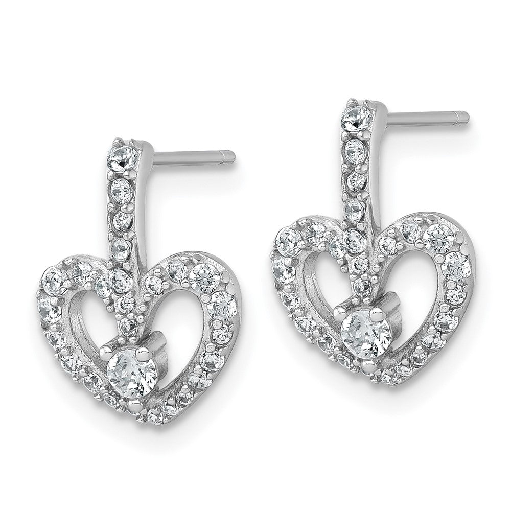 Sterling Silver Rhodium-plated Polished CZ Heart Post Earrings