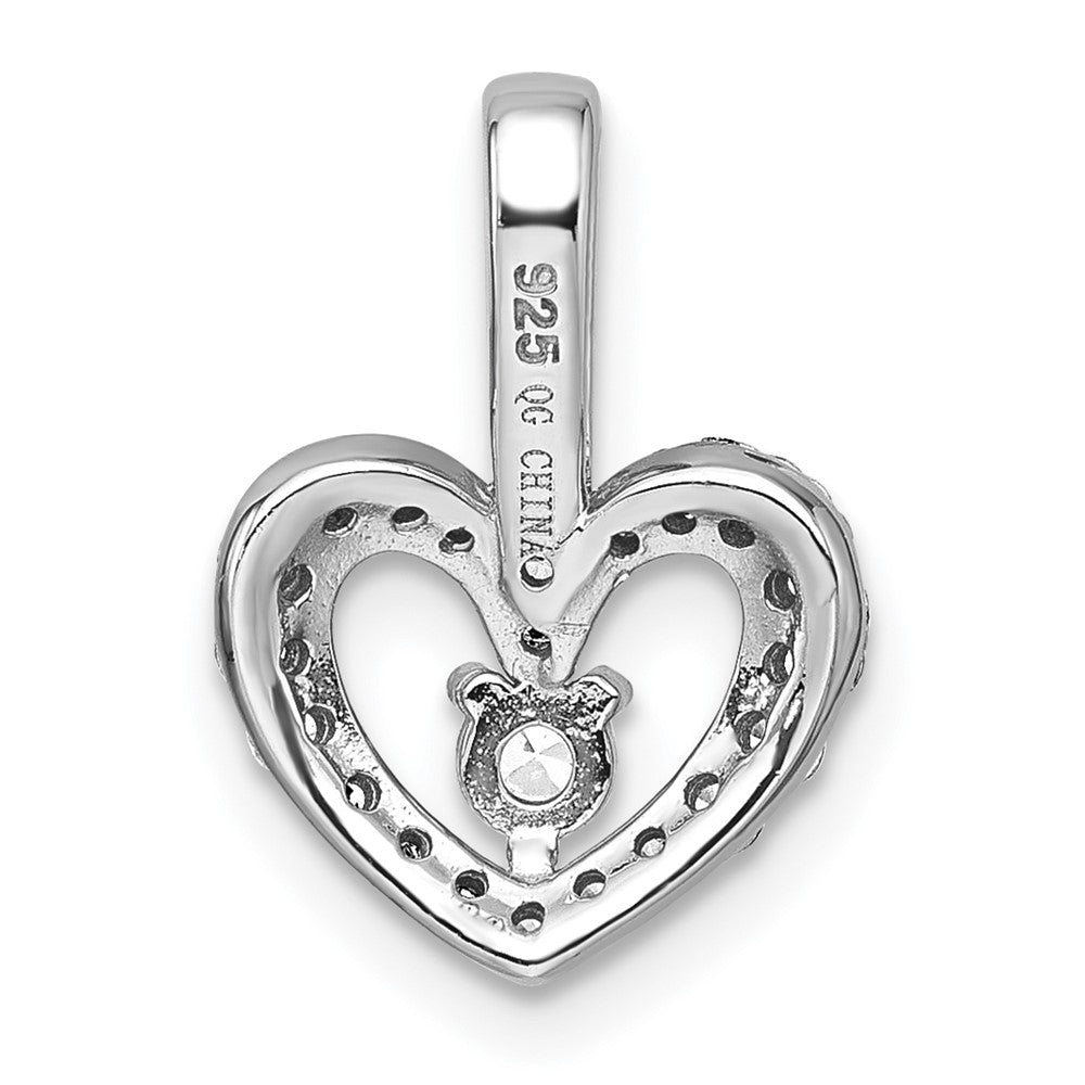 Sterling Silver Rhodium-plated Polished CZ Heart Pendant