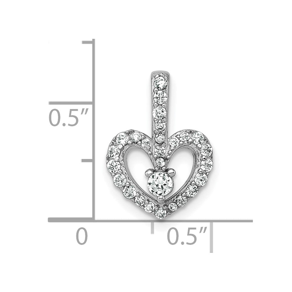 Sterling Silver Rhodium-plated Polished CZ Heart Pendant