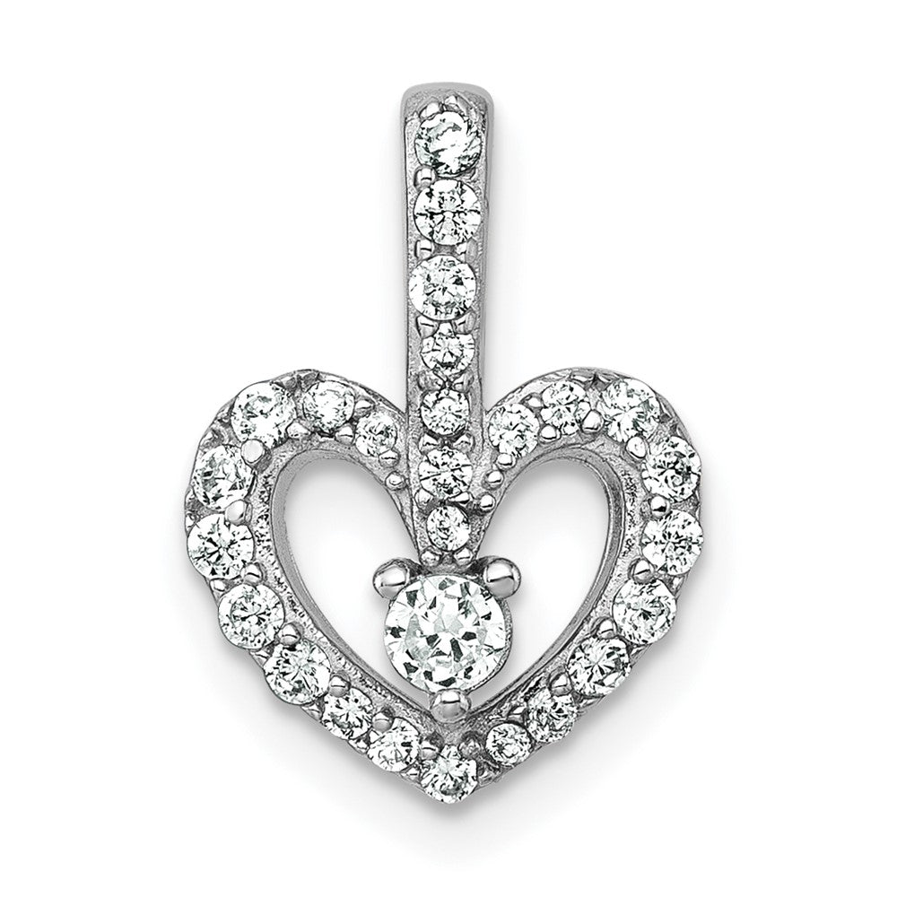 Sterling Silver Rhodium-plated Polished CZ Heart Pendant