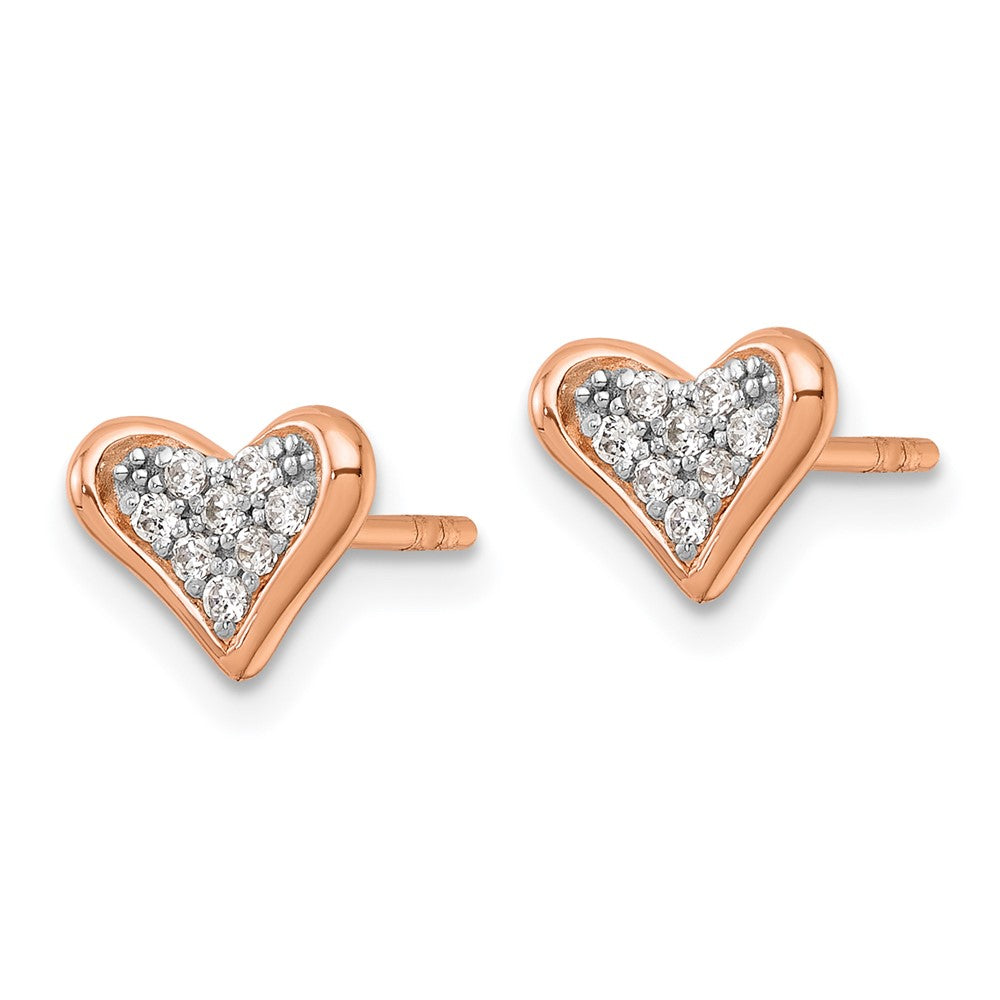 Sterling Silver Rhodium and Rose Gold-plated CZ Heart Post Earrings