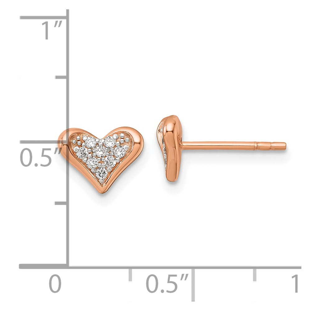 Sterling Silver Rhodium and Rose Gold-plated CZ Heart Post Earrings