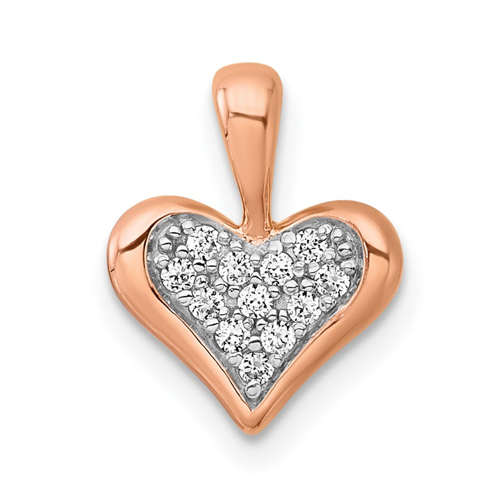 Sterling Silver Rhodium & Rose Gold-pltd CZ Heart Pendant