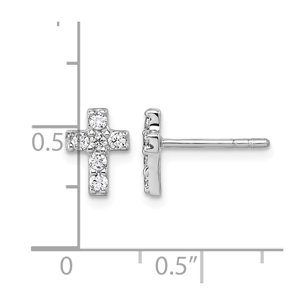 Sterling Silver Rhodium-plated Children's CZ Cross Earrings