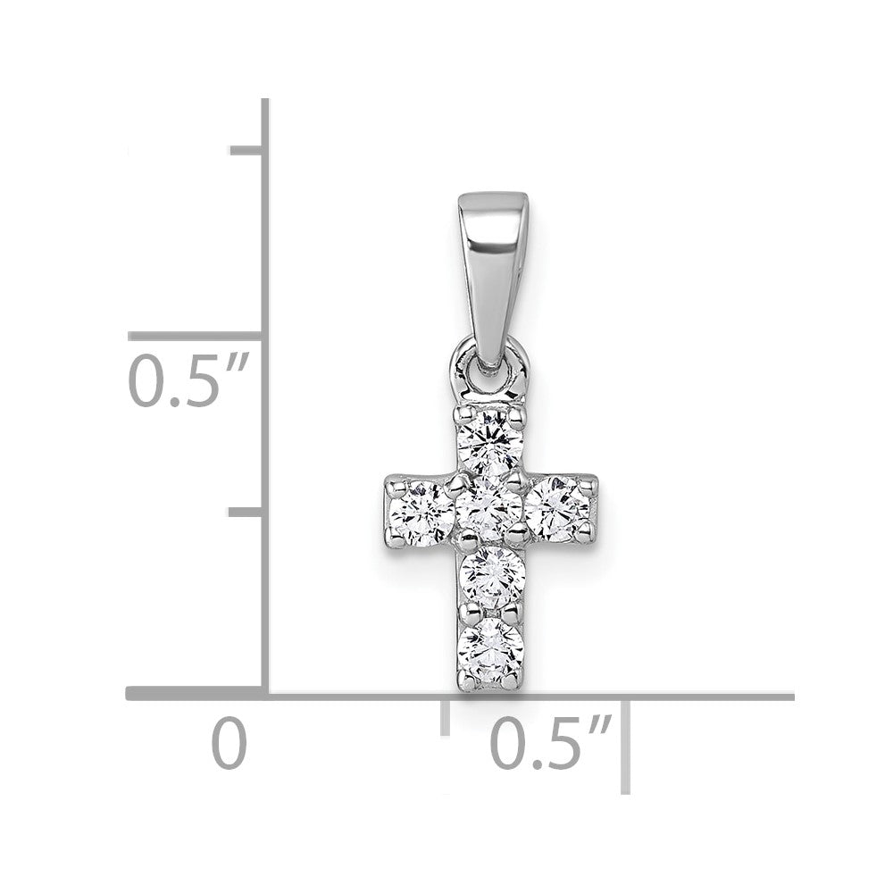 Sterling Silver Rhodium-plated CZ Cross Petite Pendant