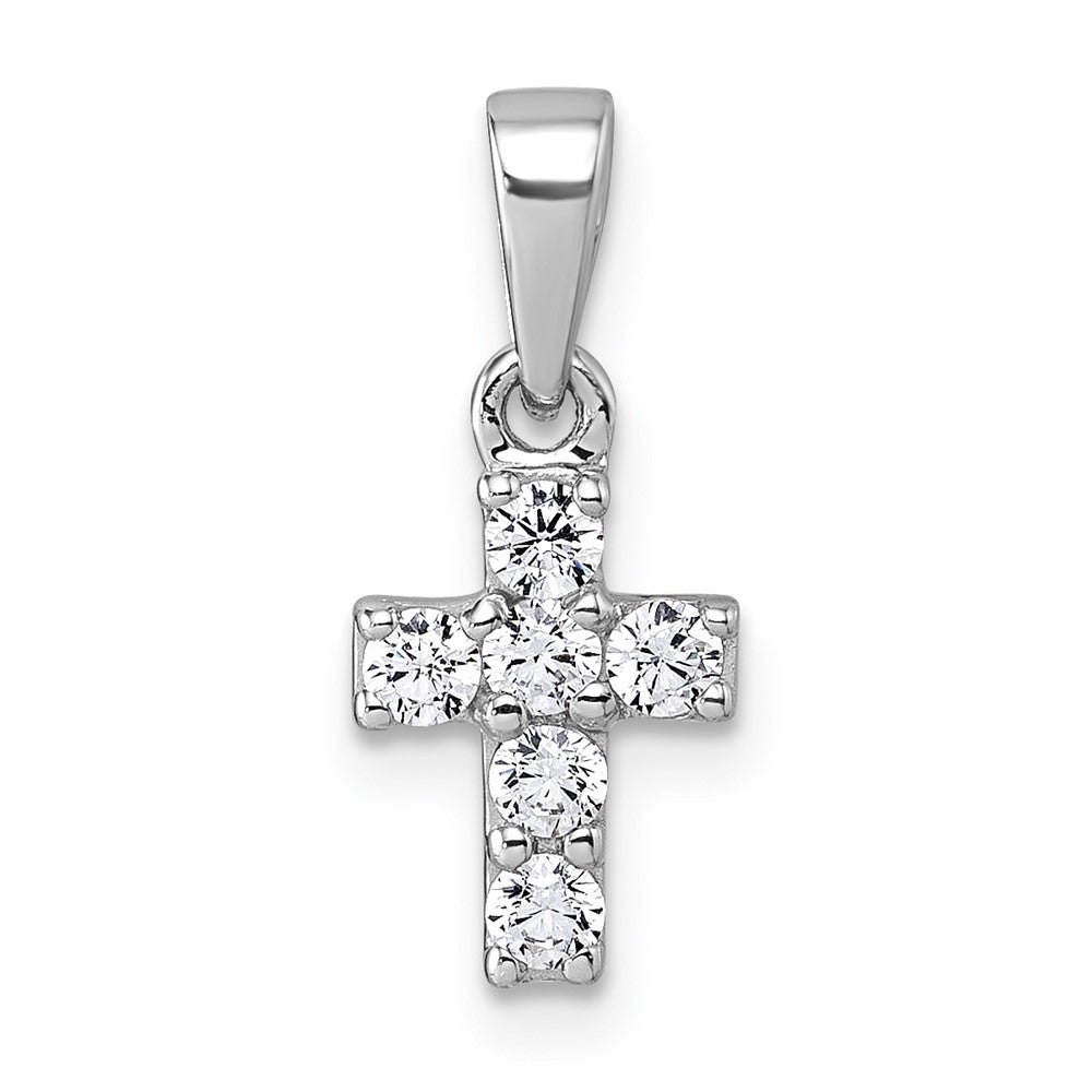 Sterling Silver Rhodium-plated CZ Cross Petite Pendant