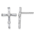 Sterling Silver Rhodium-plated Polished White CZ Cross Post Earrings