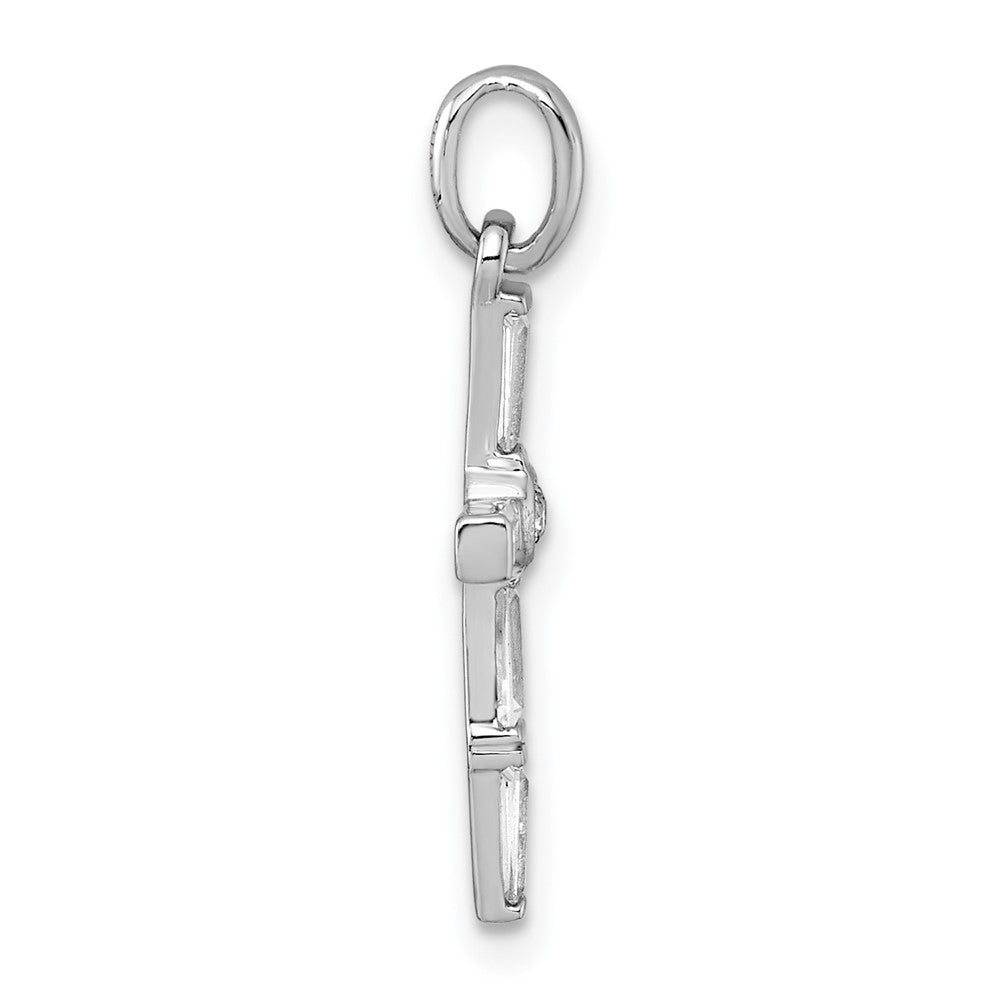 Sterling Silver Rhodium-plated Polished CZ Cross Pendant