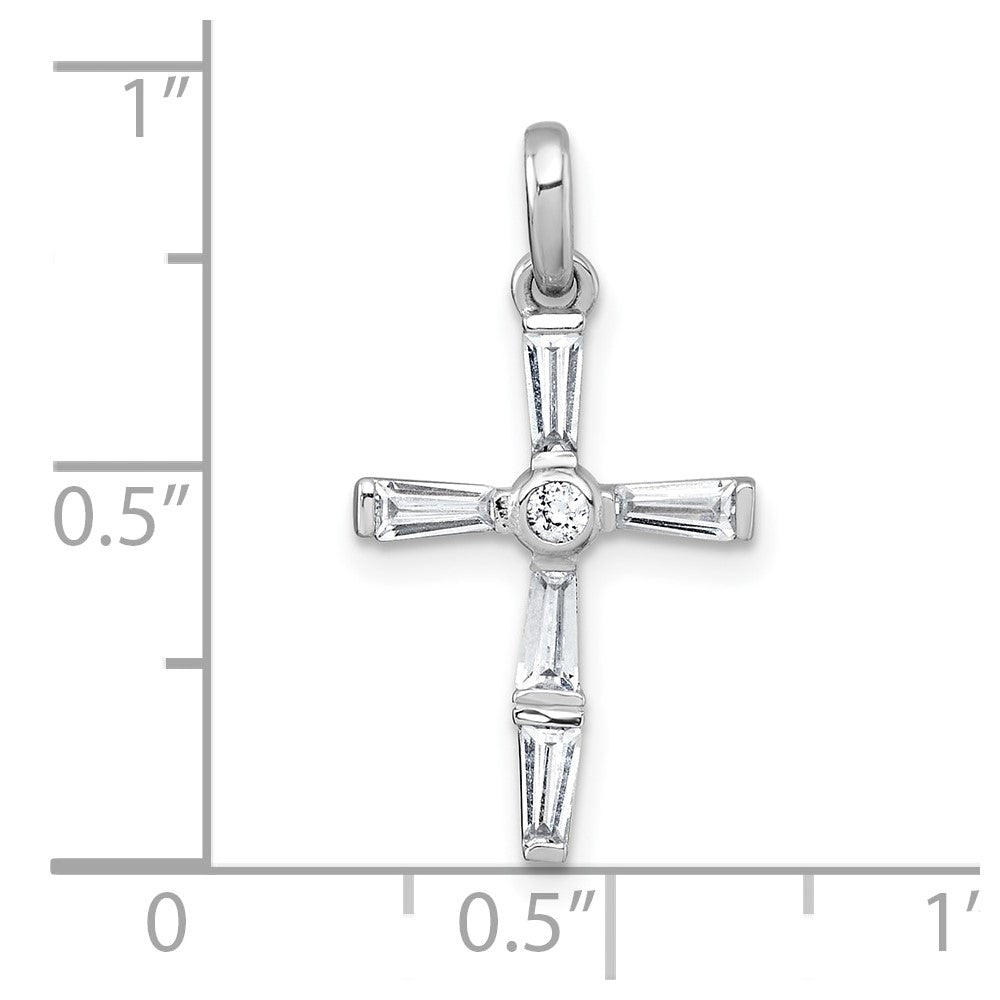 Sterling Silver Rhodium-plated Polished CZ Cross Pendant