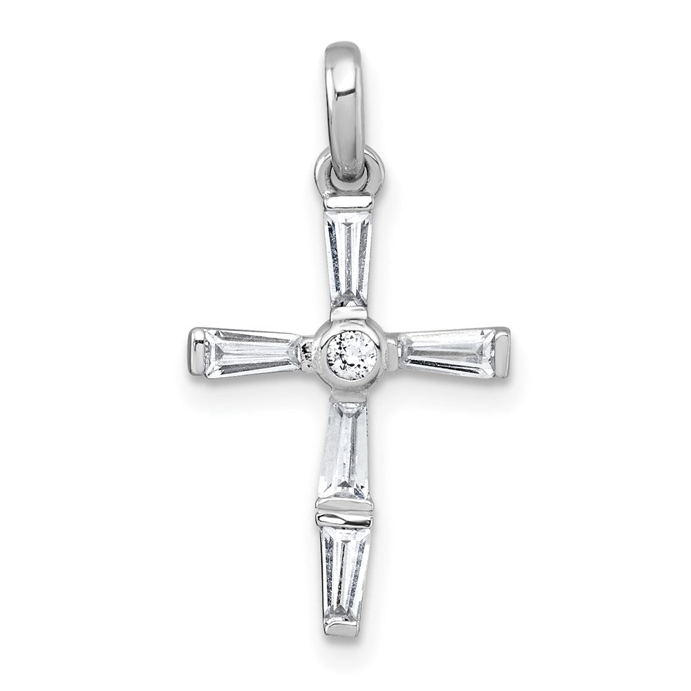 Sterling Silver Rhodium-plated Polished CZ Cross Pendant