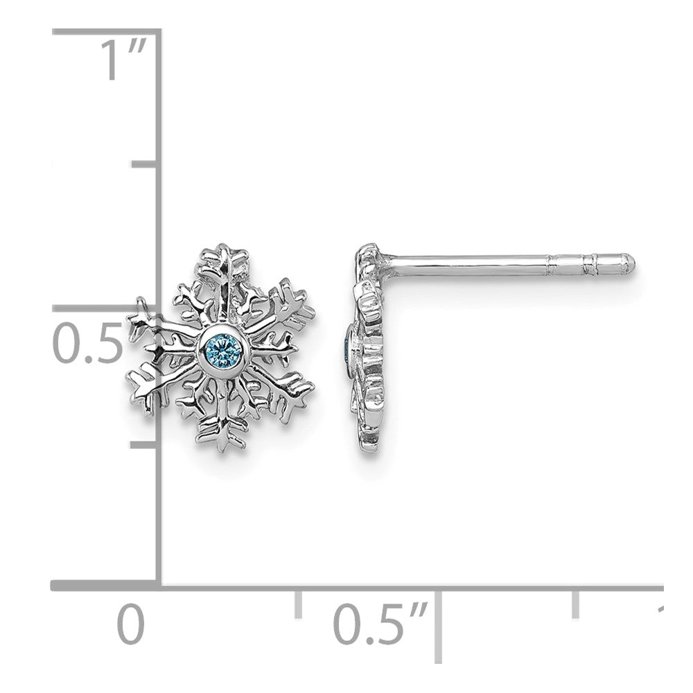Sterling Silver Rhodium-plated Blue CZ Snowflake Post Earrings