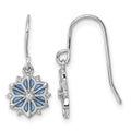 Sterling Silver RH-plated Blue Enamel & White CZ Dangle Earrings