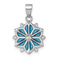 Sterling Silver Rhodium-plated Blue Enamel & White CZ Pendant