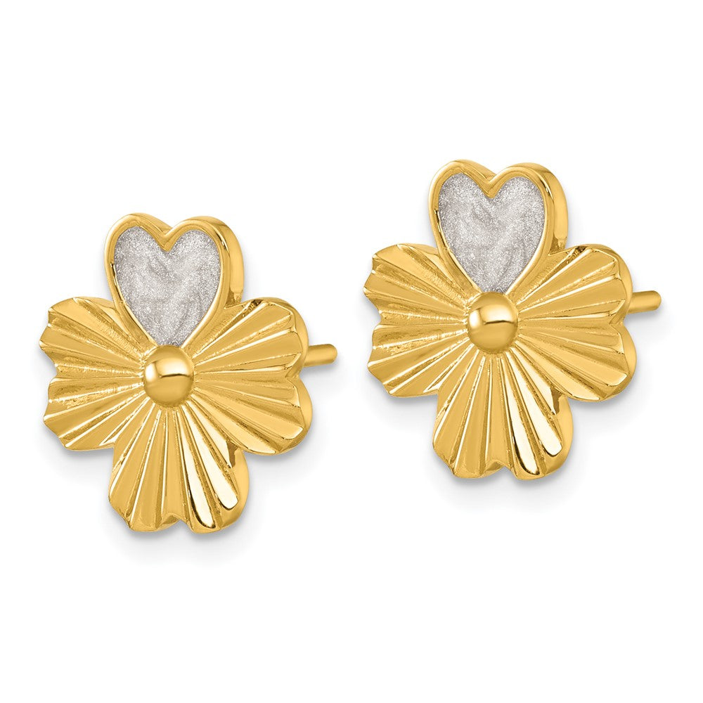 Sterling Silver Gold-tone Polished Enamel Lucky Clover Post Earrings