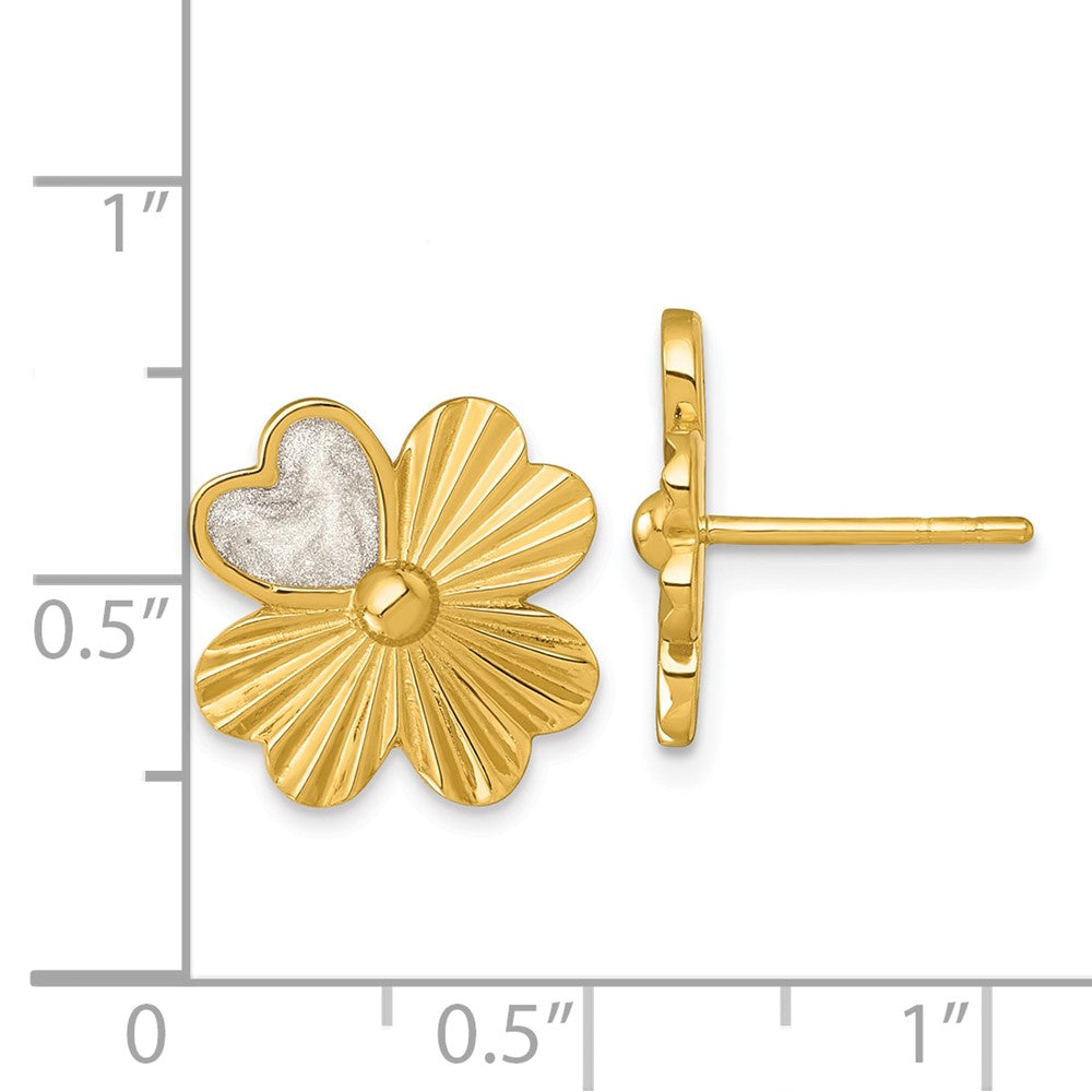 Sterling Silver Gold-tone Polished Enamel Lucky Clover Post Earrings