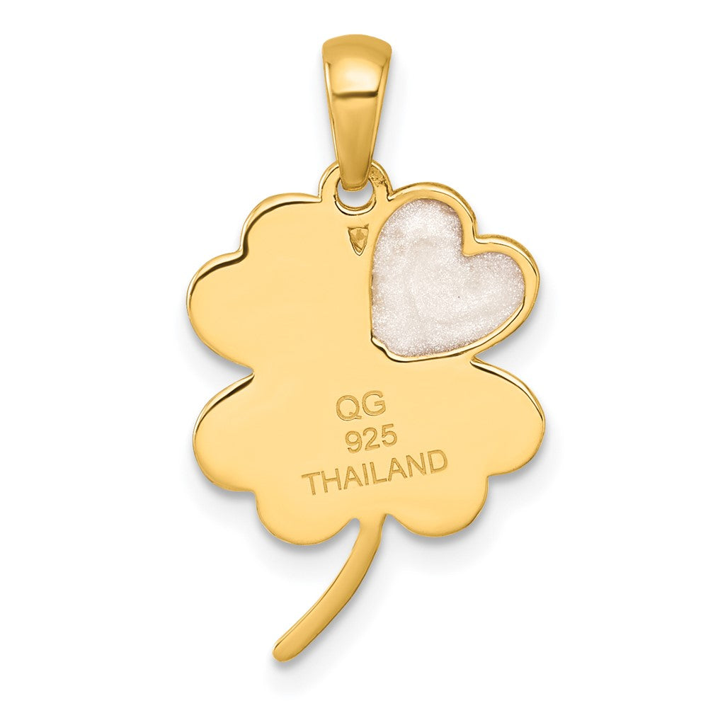 Sterling Silver Gold-tone Polished Enamel Lucky Clover Pendant
