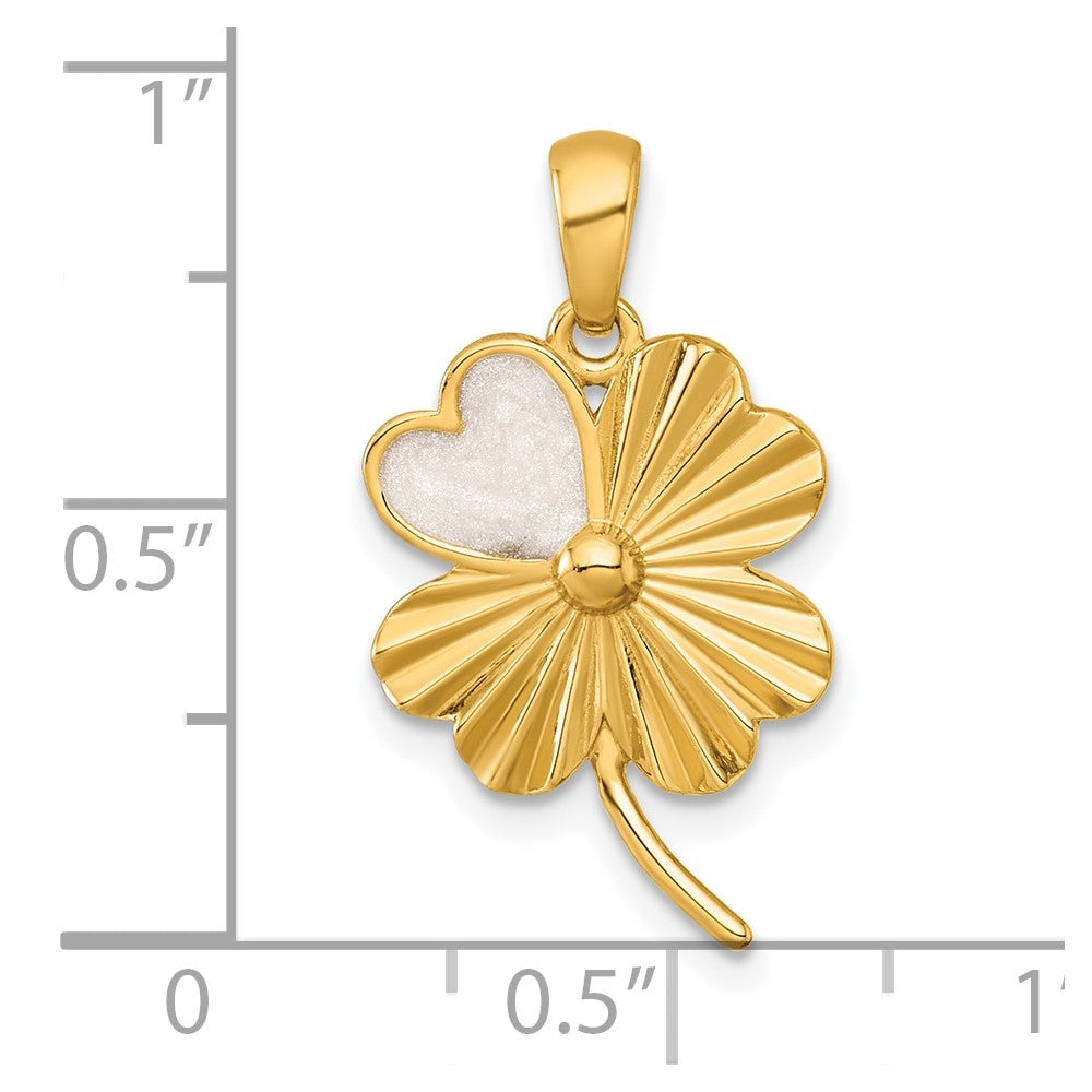 Sterling Silver Gold-tone Polished Enamel Lucky Clover Pendant