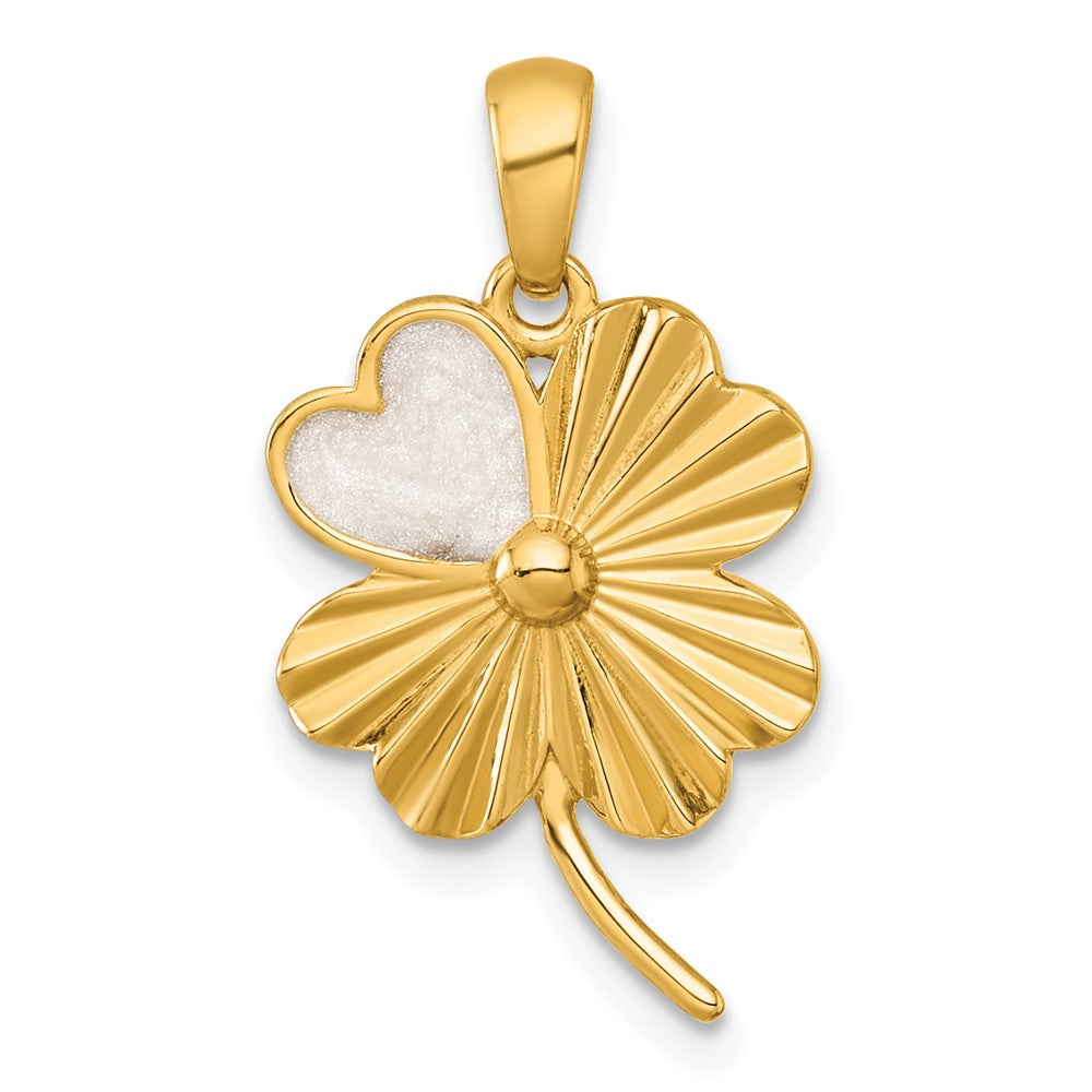 Sterling Silver Gold-tone Polished Enamel Lucky Clover Pendant