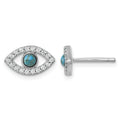 Sterling Silver RH-plated CZ Compressed Turquoise Evil Eye Post Earrings