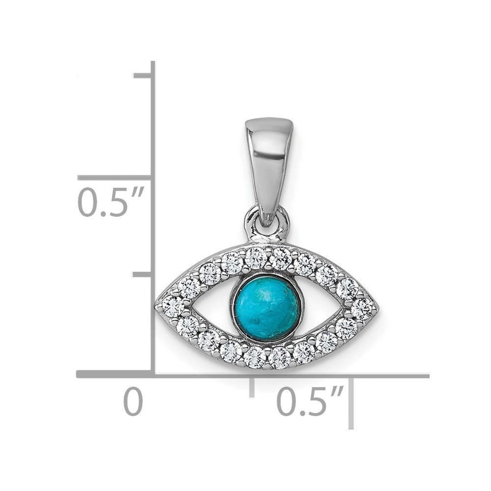 Sterling Silver RH-plated CZ and Compressed Turquoise Evil Eye Pendant