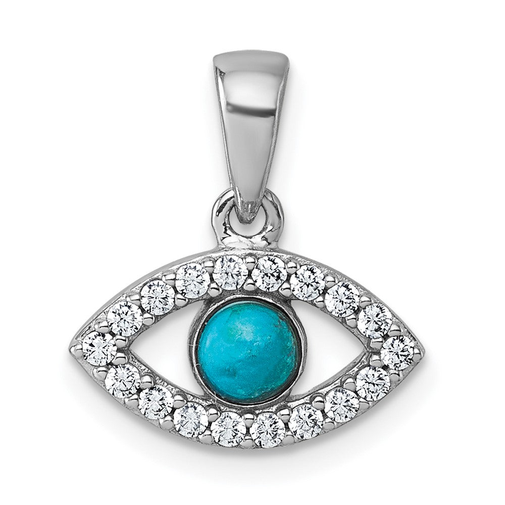 Sterling Silver RH-plated CZ and Compressed Turquoise Evil Eye Pendant