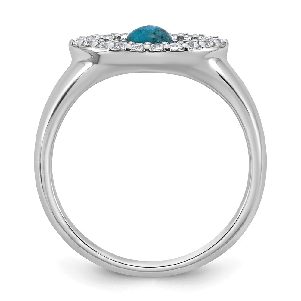 Sterling Silver RH-plated CZ and Compressed Turquoise Evil Eye Ring